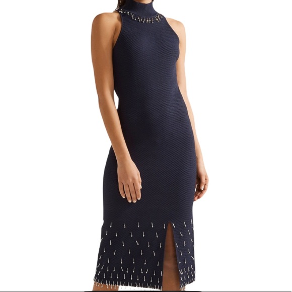 Jonathan Simkhai Beaded Navy Blue Dress Small - Picture 3 of 11
